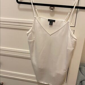 Halogen White V-Neck Satin Cami with Double Spaghetti Straps